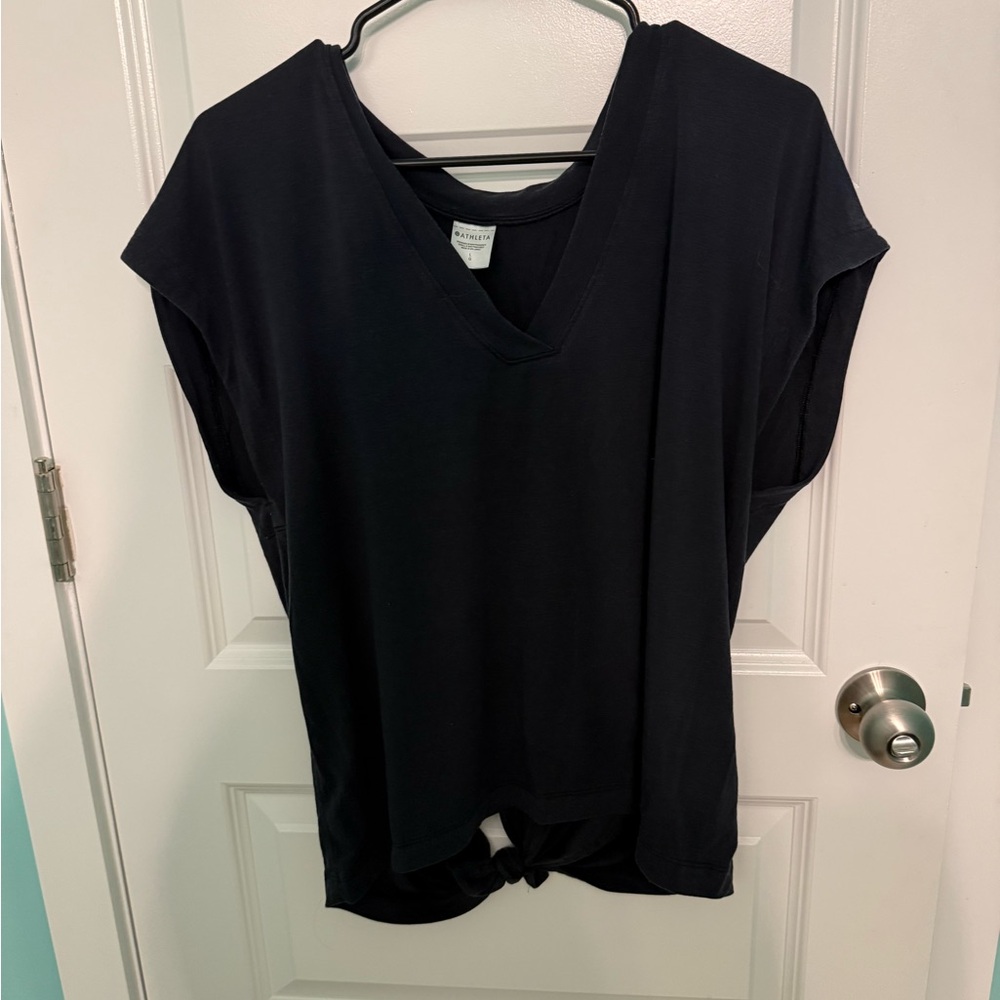 Athleta Black V-Neck Short Sleeve Tee
